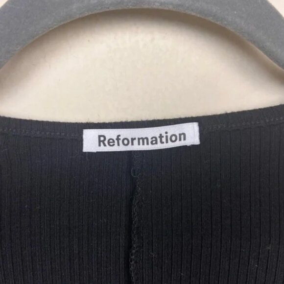 Reformation Indie Long Sleeve Bodysuit XL Ribbed Black Minimalist Tencel Fitted - Picture 8 of 9